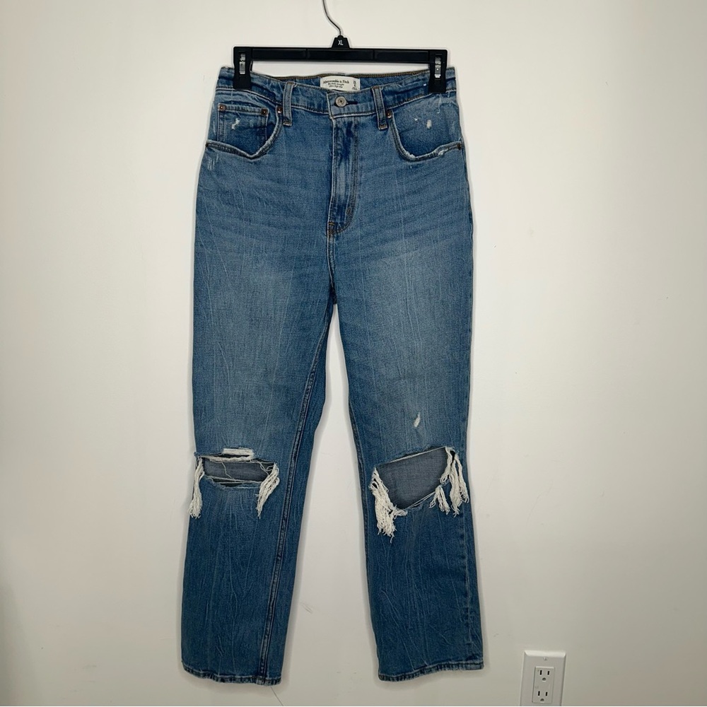 Abercrombie & Fitch Blue Distressed Straight Leg Jeans